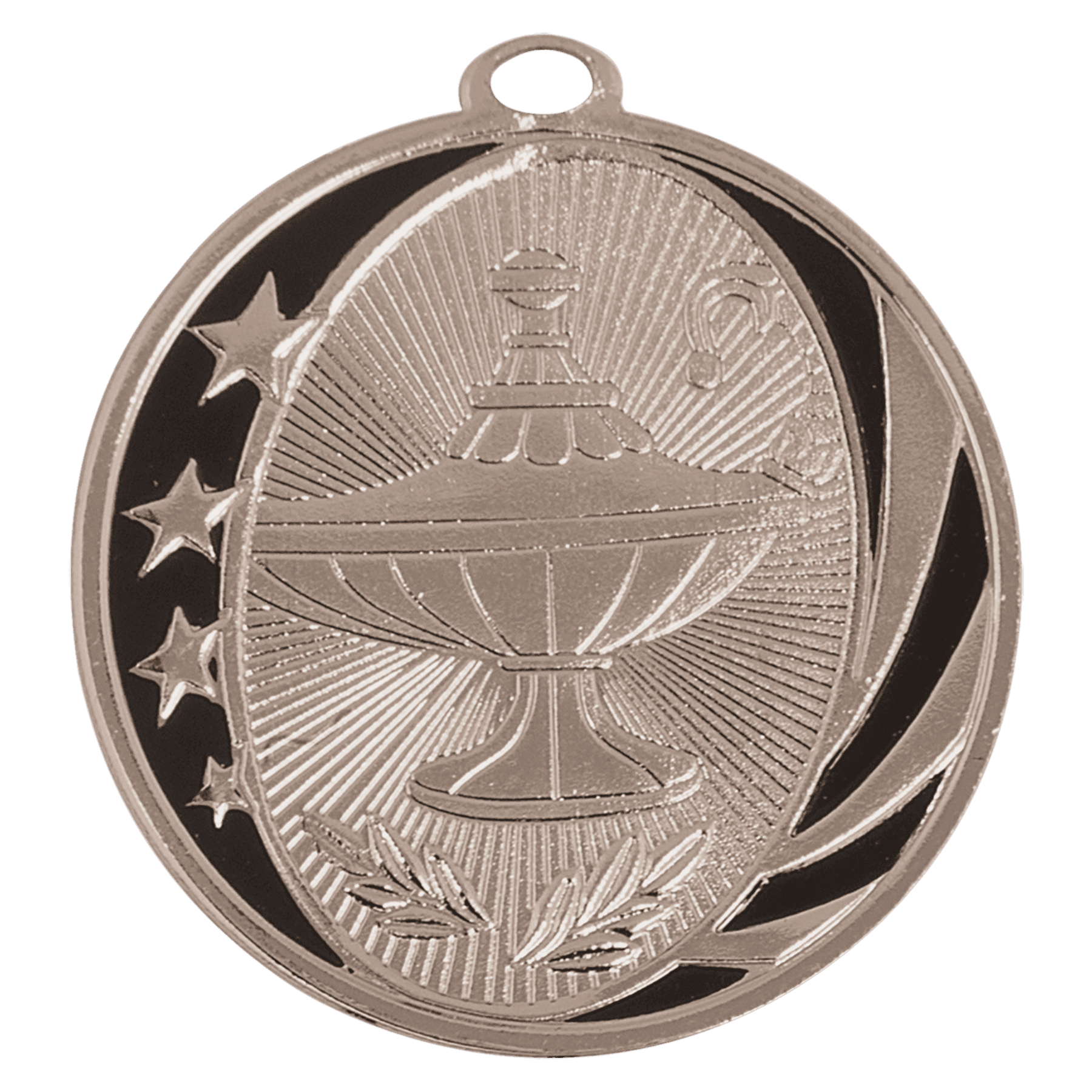 Bright Silver 2" Lamp of Knowledge Laserable MidNite Star Medal