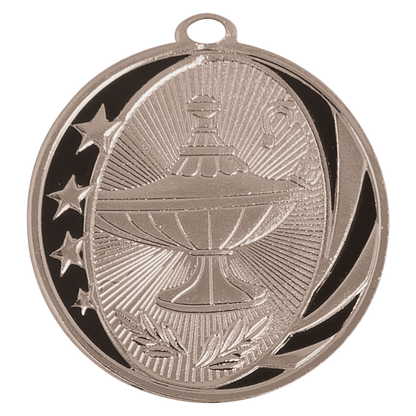 Bright Silver 2" Lamp of Knowledge Laserable MidNite Star Medal