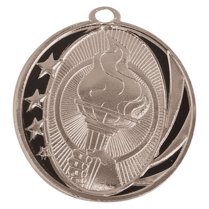 Bright Silver 2" Torch Laserable MidNite Star Medal