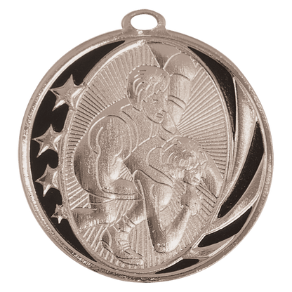 Bright Silver 2" Wrestling Laserable MidNite Star Medal