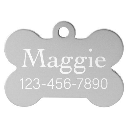 Silver 1 1/4" x 3/4" Laserable Anodized Aluminum Bone Pet Tag