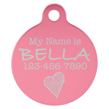 Pink 1" Laserable Anodized Aluminum Round Pet Tag with Tab