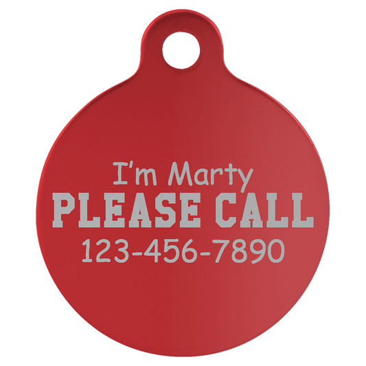Red 1 1/4" Laserable Anodized Aluminum Round Pet Tag with Tab