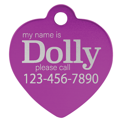 Purple 1" x 1" Laserable Anodized Aluminum Heart Pet Tag