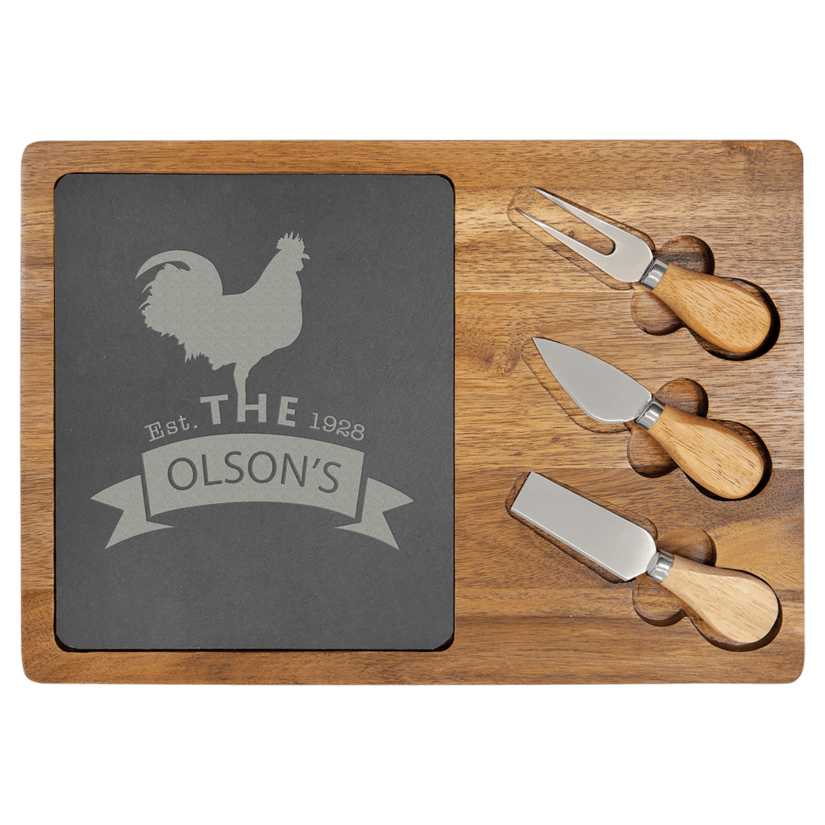 Acacia and slate cheese set