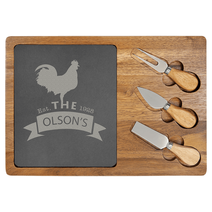 Acacia and slate cheese set